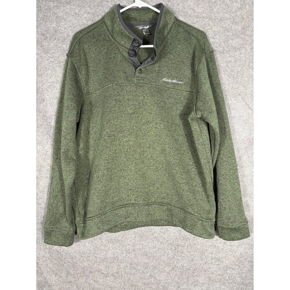Eddie Bauer Mens Radiator Fleece Snap Mock Pullover Green Heather Large 1326578